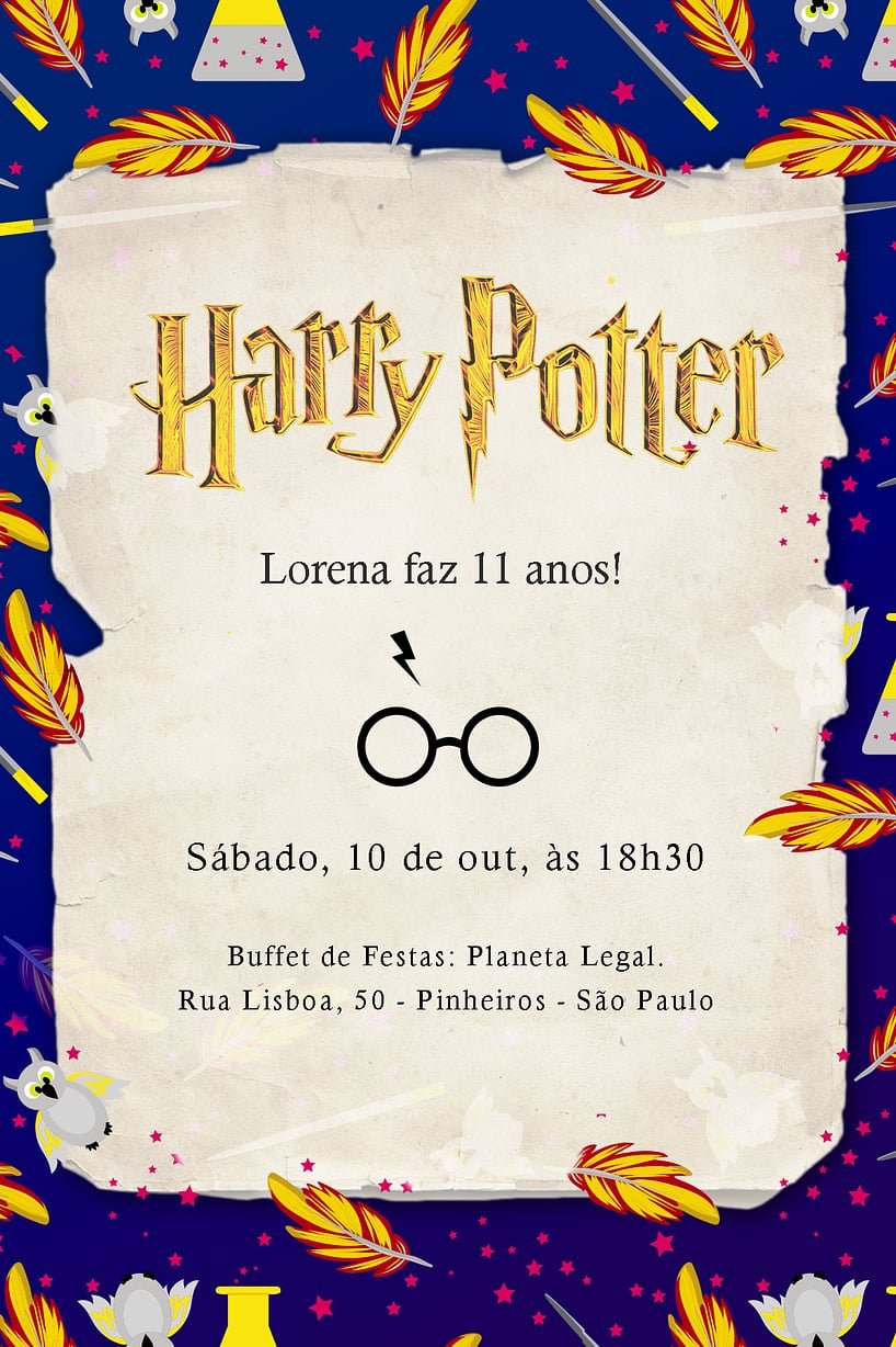 Convite de Aniversario - Harry Potter Corvinal