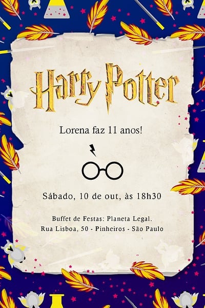 Modelo de Convite de Aniversario - Harry Potter Corvinal Convite Harry Potter Corvinal grátis para editar
