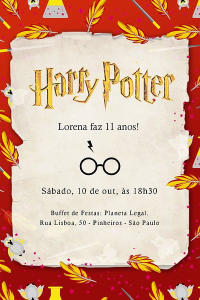 Modelo de Convite de Aniversario - Harry Potter Grifinoria Convite Harry Potter Grifinória grátis para editar