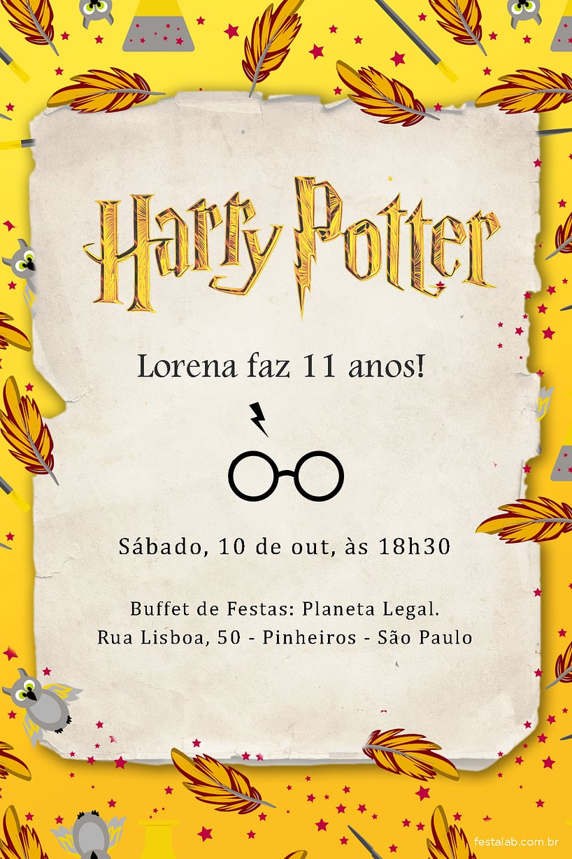 Convite de Aniversario - Harry Potter Lufa Lufa