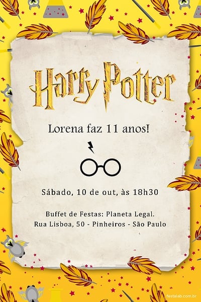 Modelo de Convite de Aniversario - Harry Potter Lufa Lufa Convite Harry Potter Lufa Lufa grátis para editar