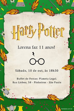Modelo de Convite de Aniversario - Harry Potter Sonserina Convite de Aniversario - Harry Potter Sonserina