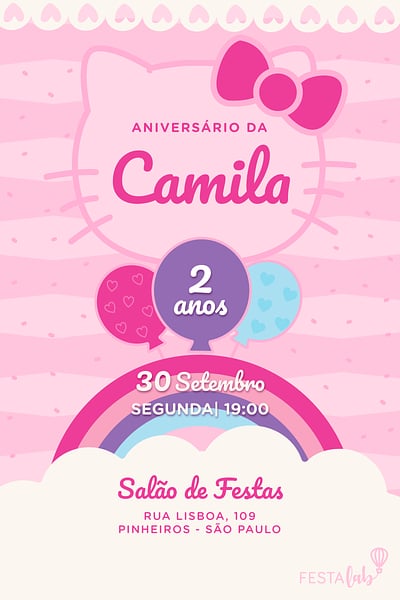 Modelo de Convite de Aniversario - Hello Kitty Convite Hello Kitty grátis para editar