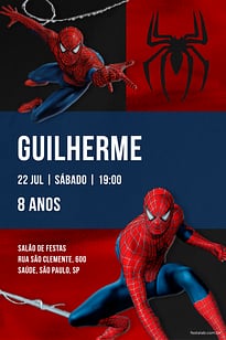 Modelo de Convite de Aniversario - A Teia do Heroi: Vermelho Convite A Teia do Herói: Vermelho grátis para editar