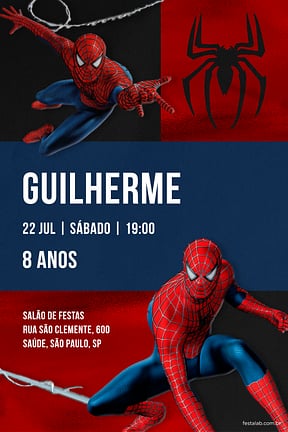 Modelo de Convite de Aniversario - A Teia do Heroi: Vermelho Convite de Aniversario - A Teia do Heroi: Vermelho