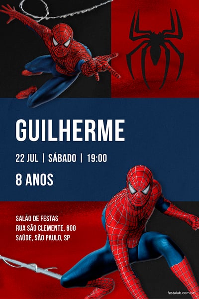 Modelo de Convite de Aniversario - A Teia do Heroi: Vermelho Convite A Teia do Herói: Vermelho grátis para editar