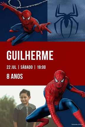 Modelo de Convite de Aniversario - A Teia do Heroi: Azul Convite de Aniversario - A Teia do Heroi: Azul