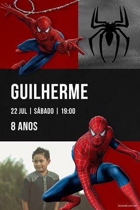 Modelo de Convite de Aniversario - A Teia do Heroi: Cinza Convite de Aniversario - A Teia do Heroi: Cinza