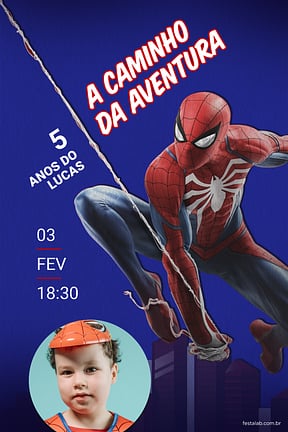 Modelo de Convite de Aniversario - Homem aranha em acao azul Convite de Aniversario - Homem aranha em acao azul