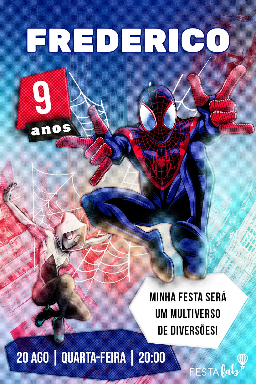 Convite Homem Aranhaverso grátis para editar