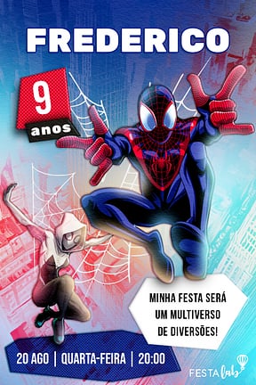 Modelo de Convite de Aniversario - Homem Aranhaverso Convite de Aniversario - Homem Aranhaverso