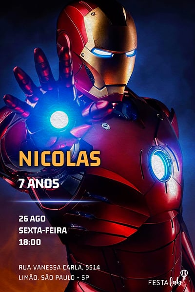 Criar convite de aniversário - Homem de Ferro| FestaLab