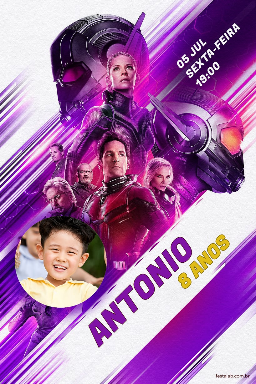 Convite de Aniversario - Homem Formiga Roxo