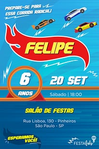 Modelo de Convite de Aniversario - Hot Wheels Convite Hot Wheels grátis para editar