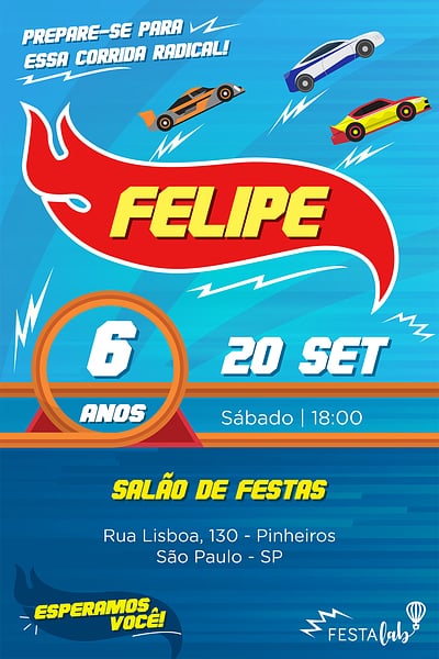 Modelo de Convite de Aniversario - Hot Wheels Convite Hot Wheels grátis para editar