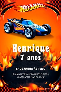 Modelo de Convite de Aniversario - Hot Wheels Turbo Convite Hot Wheels Turbo grátis para editar