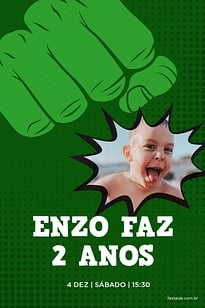 Modelo de Convite de Aniversario - Hulk Smash Convite Hulk Smash grátis para editar