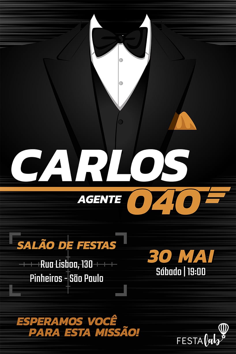 Convite de Aniversario - James Bond - 007