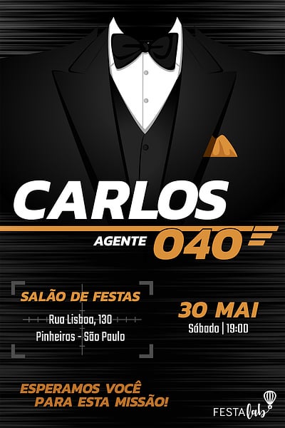 Modelo de Convite de Aniversario - James Bond - 007 Convite James Bond - 007 grátis para editar
