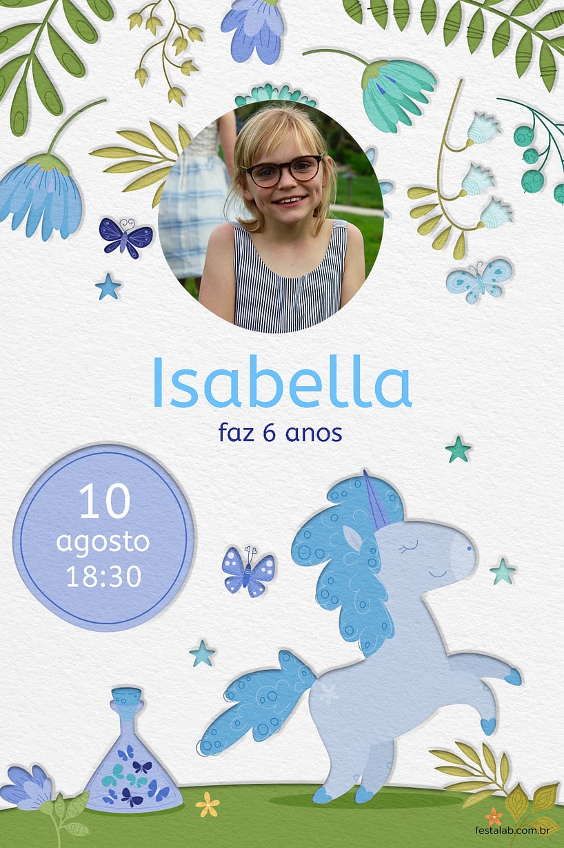 Criar convite de aniversário - Jardim do unicornio azul| FestaLab