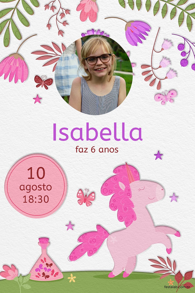 Criar convite de aniversário - Jardim do unicornio rosa| FestaLab