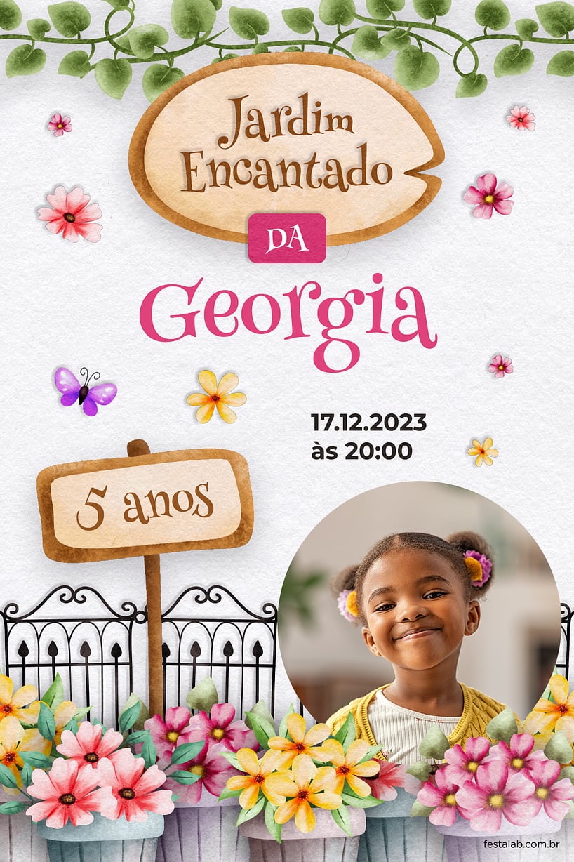 Modelo de Convite de Aniversario - Jardim dos Sonhos: Branco Convite de Aniversario - Jardim dos Sonhos: Branco