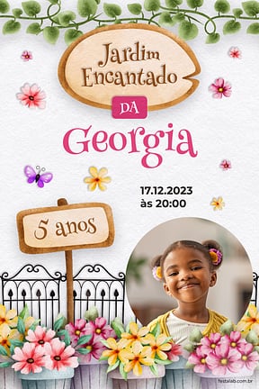 Modelo de Convite de Aniversario - Jardim dos Sonhos: Branco Convite de Aniversario - Jardim dos Sonhos: Branco