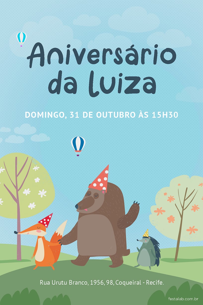 Modelo de Convite de Aniversario - Jardim Encantado Animais Convite de Aniversario - Jardim Encantado Animais