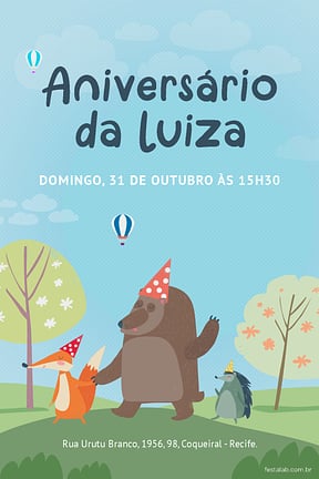 Modelo de Convite de Aniversario - Jardim Encantado Animais Convite de Aniversario - Jardim Encantado Animais