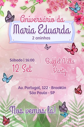Modelo de Convite de Aniversario - Jardim Encantado das Borboletas Convite de Aniversario - Jardim Encantado das Borboletas