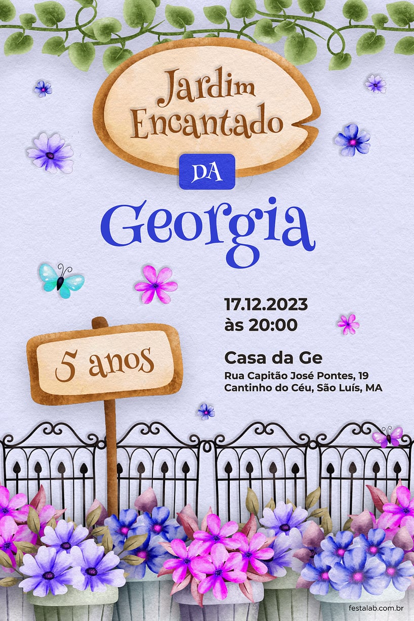 Convite Jardim dos Sonhos grátis para editar
