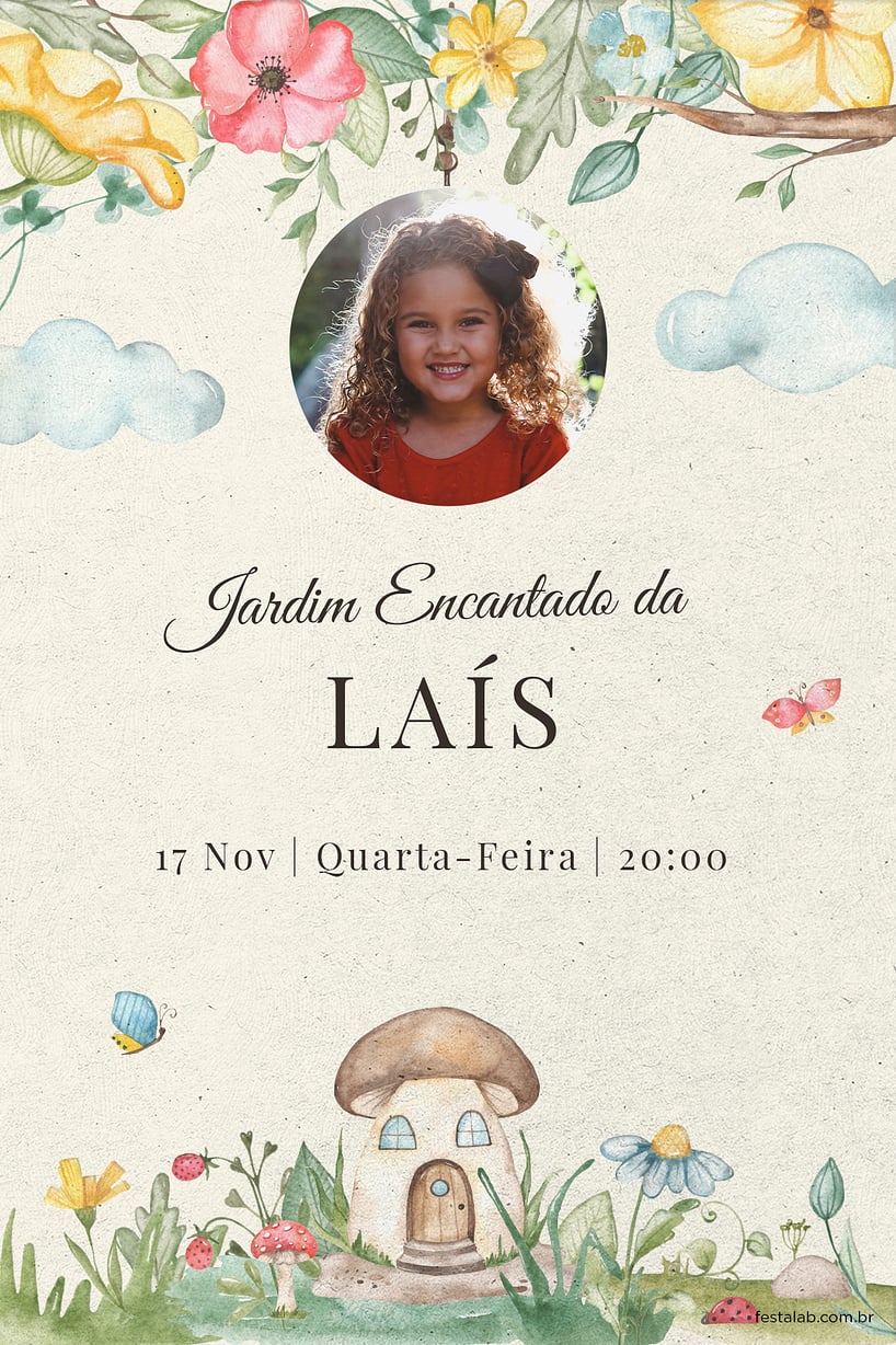 Modelo de Convite de Aniversario - Jardim encantado amarela Convite de Aniversario - Jardim encantado amarela