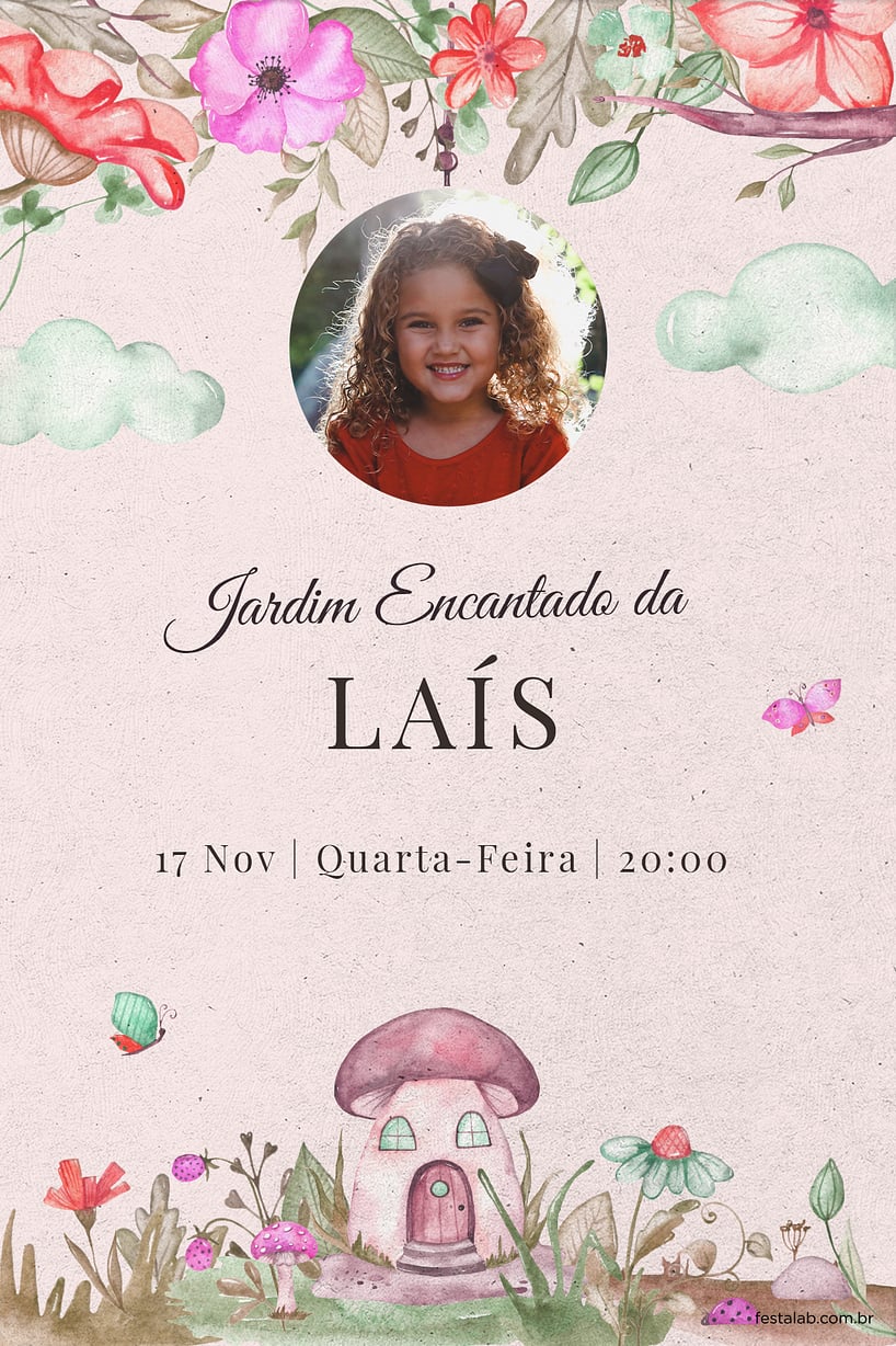 Convite Jardim encantado vermelha grátis para editar