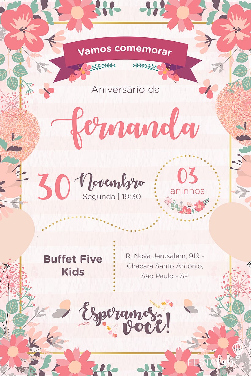 ▷ Convite de Aniversário Infantil Menina personalizado grátis