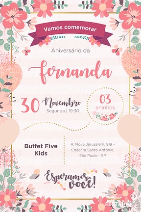 Modelo de Convite de Aniversario - Jardim Encantado Convite de Aniversario - Jardim Encantado