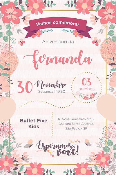 Modelo de Convite de Aniversario - Jardim Encantado Convite Jardim Encantado grátis para editar