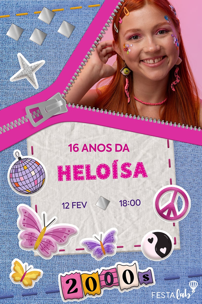 Convite Jeans 2000s grátis para editar