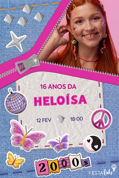 Modelo de Convite de Aniversario - Jeans 2000s Convite Jeans 2000s grátis para editar