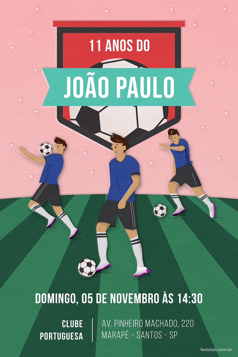 Convite de Aniversario - Jogador Rosa