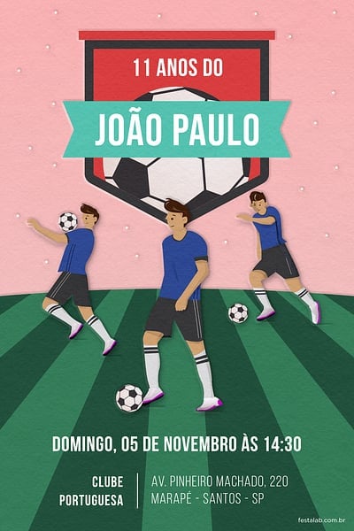 Criar convite de aniversário - Jogador Rosa| FestaLab