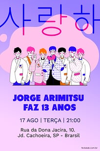 Convite K-POP BTS grátis para editar