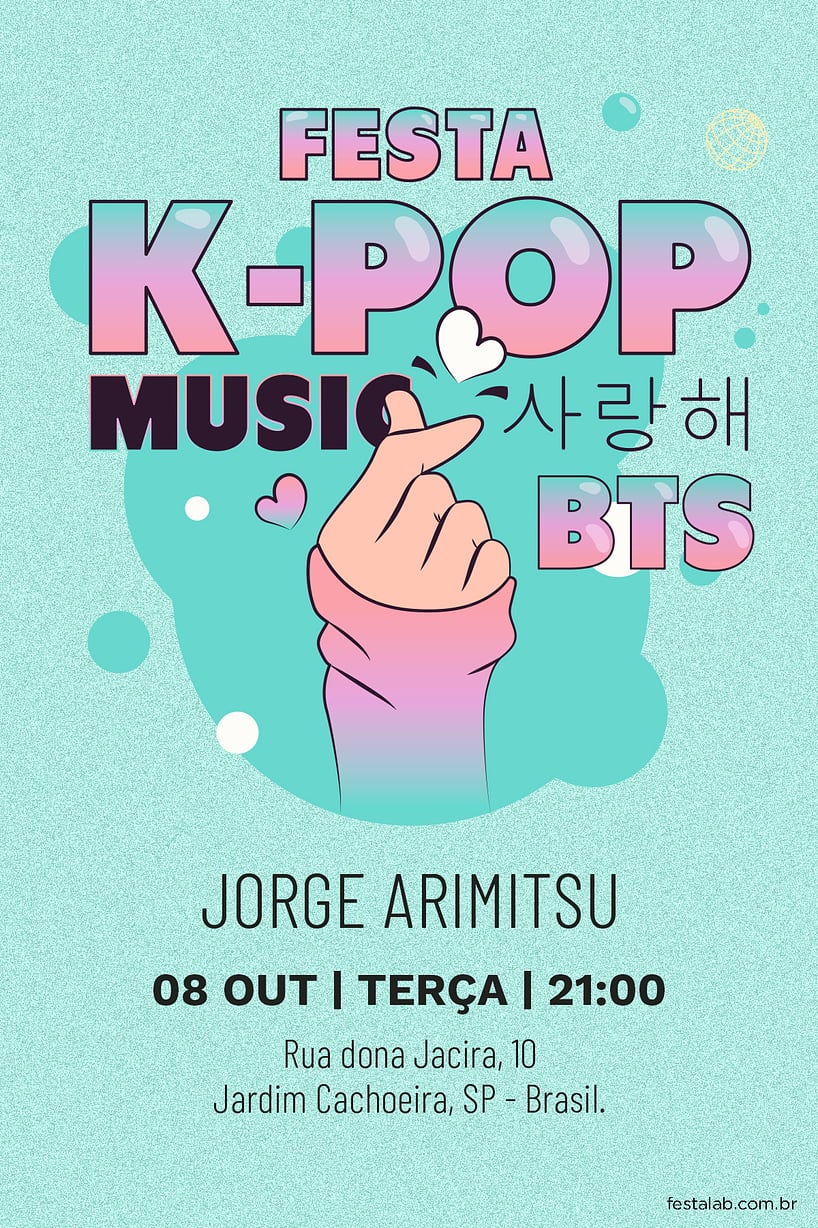 Modelo de Convite de Aniversario - Kpop Convite Kpop grátis para editar