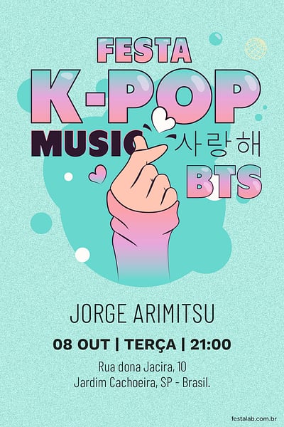 Modelo de Convite de Aniversario - Kpop Convite Kpop grátis para editar