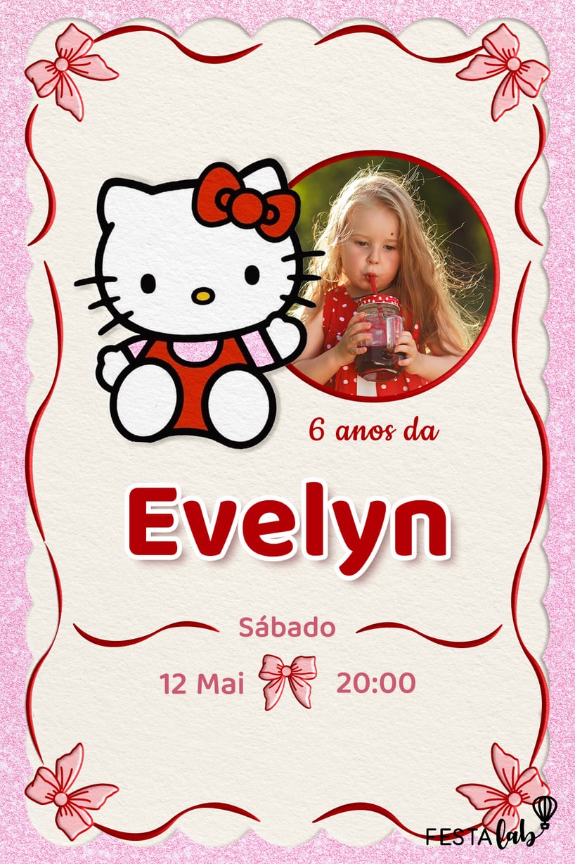 Criar convite de aniversário - Lacinhos da Hello Kitty| FestaLab