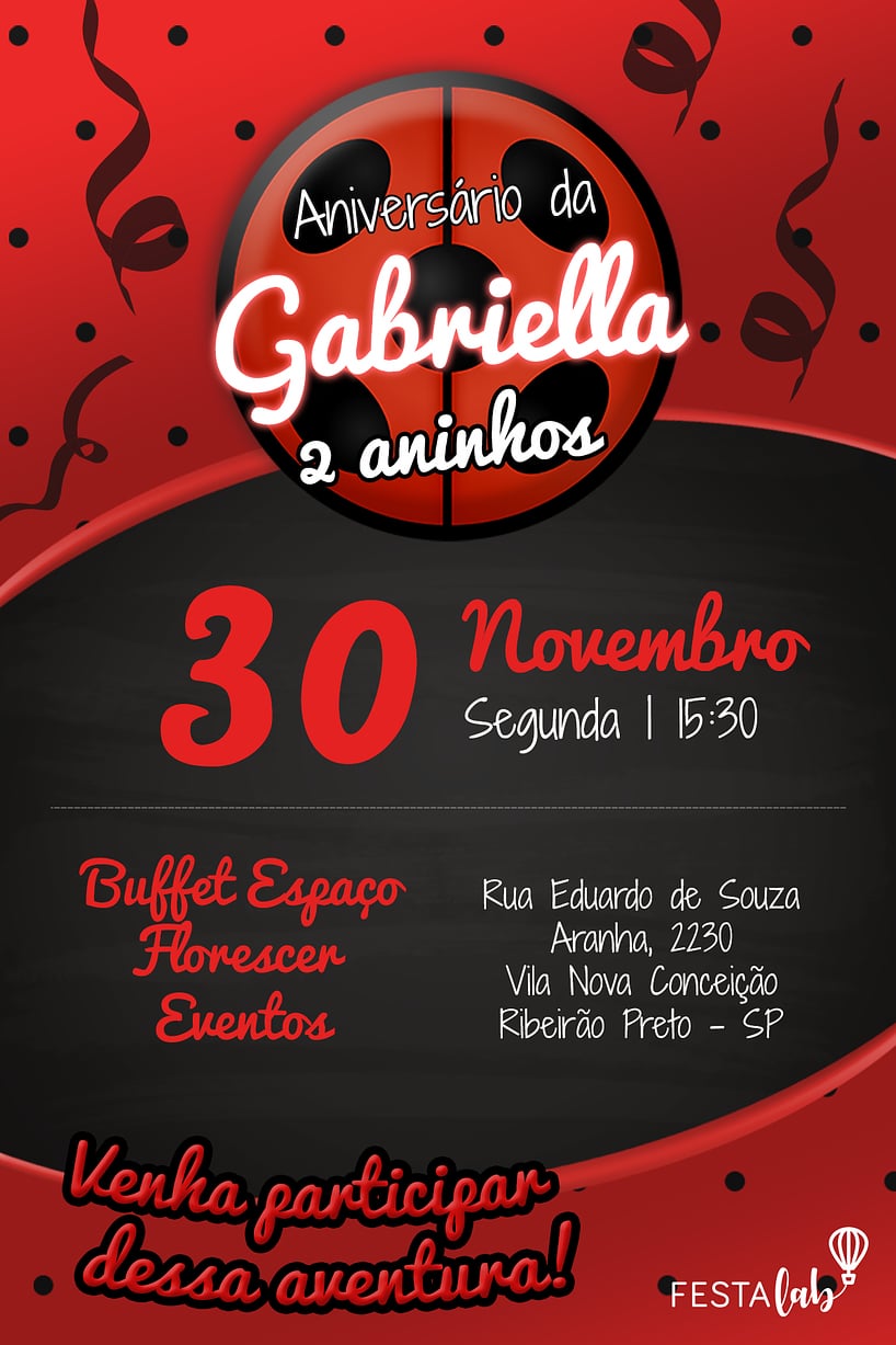 Convite Ladybug grátis para editar