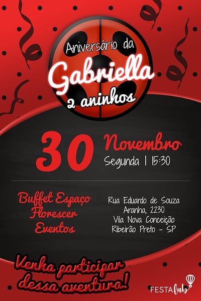Modelo de Convite de Aniversario - Ladybug Convite Ladybug grátis para editar