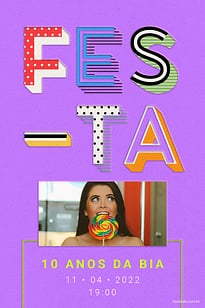 Convite Letras Festivas cor roxa grátis para editar