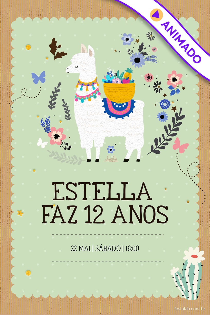Convite Lhama Tradicional grátis para editar
