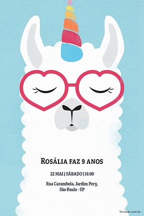 Modelo de Convite de Aniversario - Lhama unicornio Convite de Aniversario - Lhama unicornio