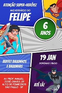 Modelo de Convite de Aniversario - Liga da Justica Convite Liga da Justiça grátis para editar